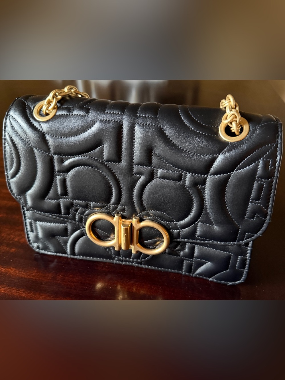 Salvatore Ferragamo Black Quilted Leather Shoulder Bag with Gold Hardware - Picture 3 of 11